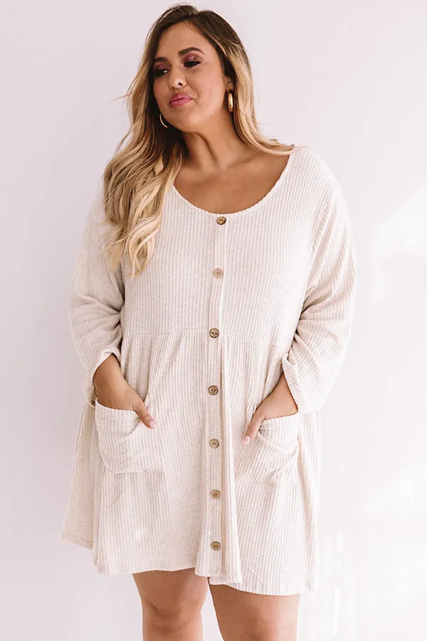 Bring On The Lattes Babydoll Tunic Dress In Cream Curves