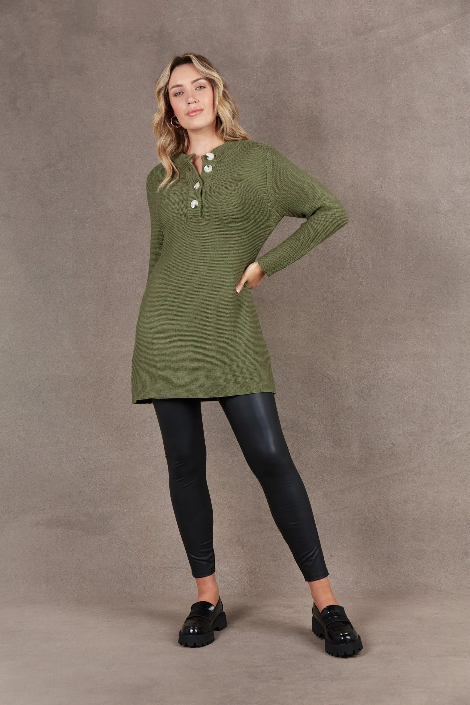 Britons Button Knit Top/Dress - Moss