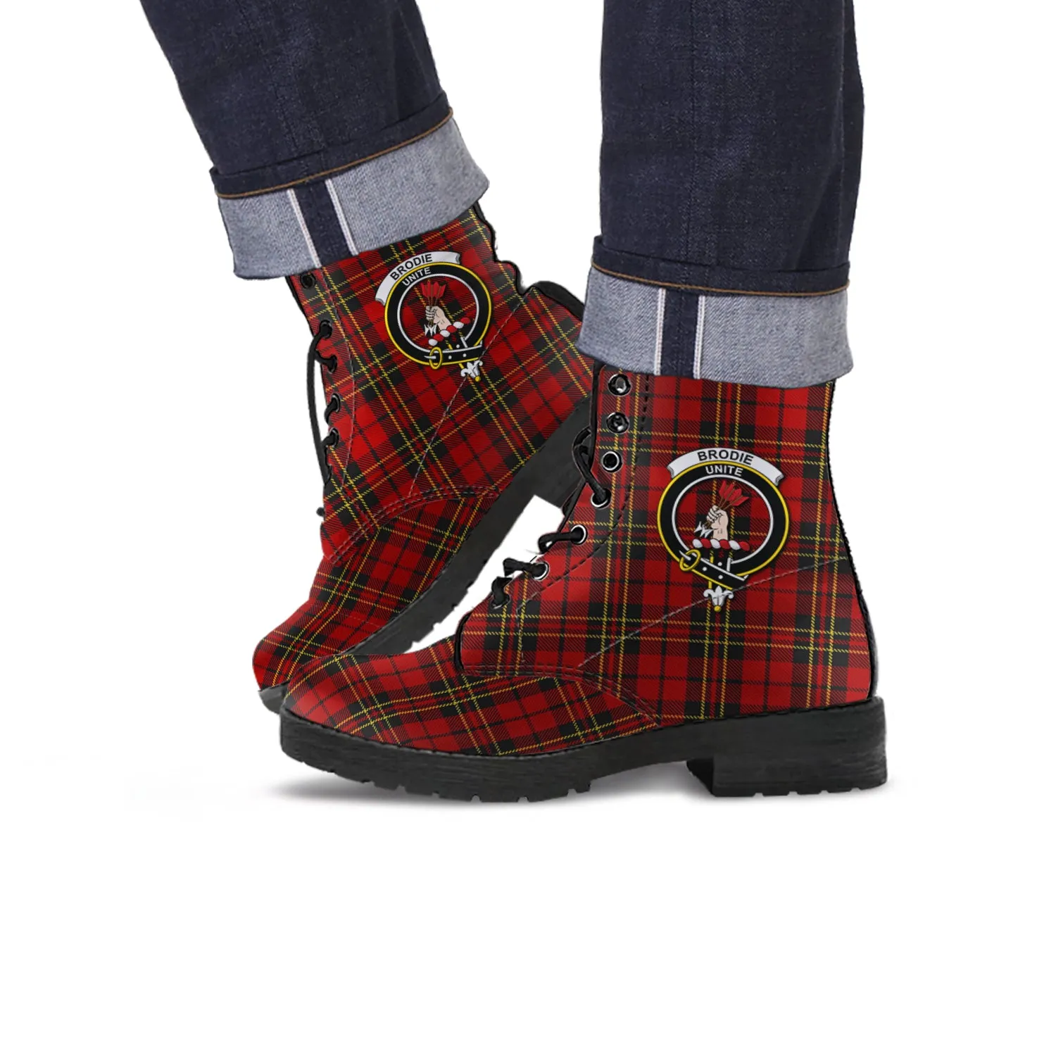 Brodie Tartan Leather Boots with Family Crest