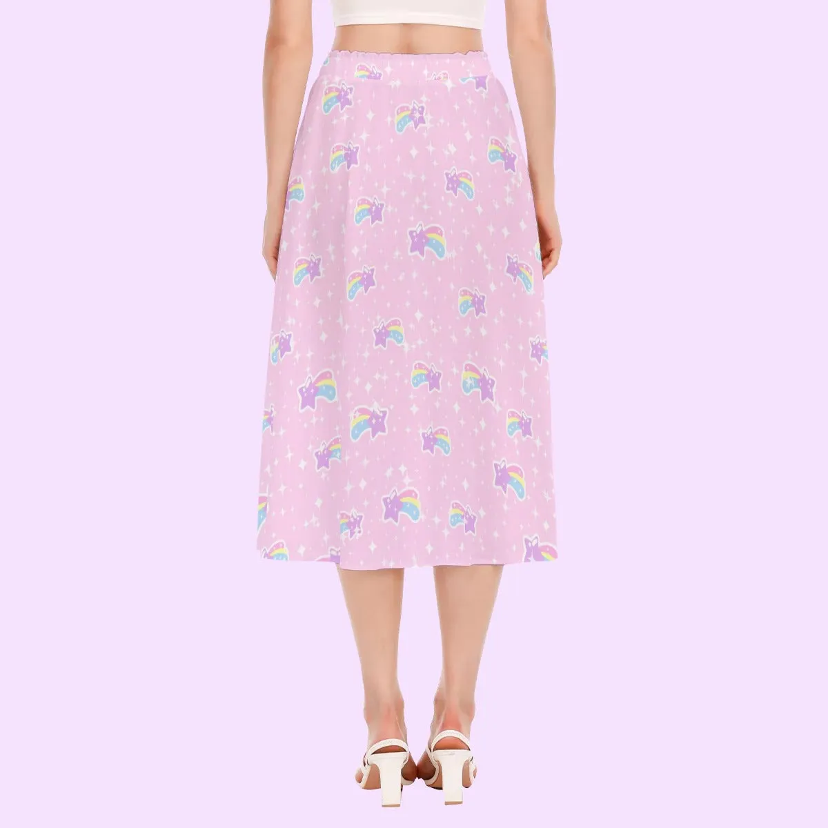 Bubblegum Bunny Shooting Stars Women's Long Midi Chiffon Skirt