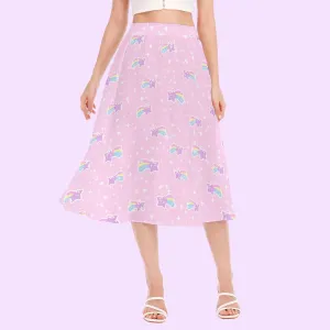 Bubblegum Bunny Shooting Stars Women's Long Midi Chiffon Skirt