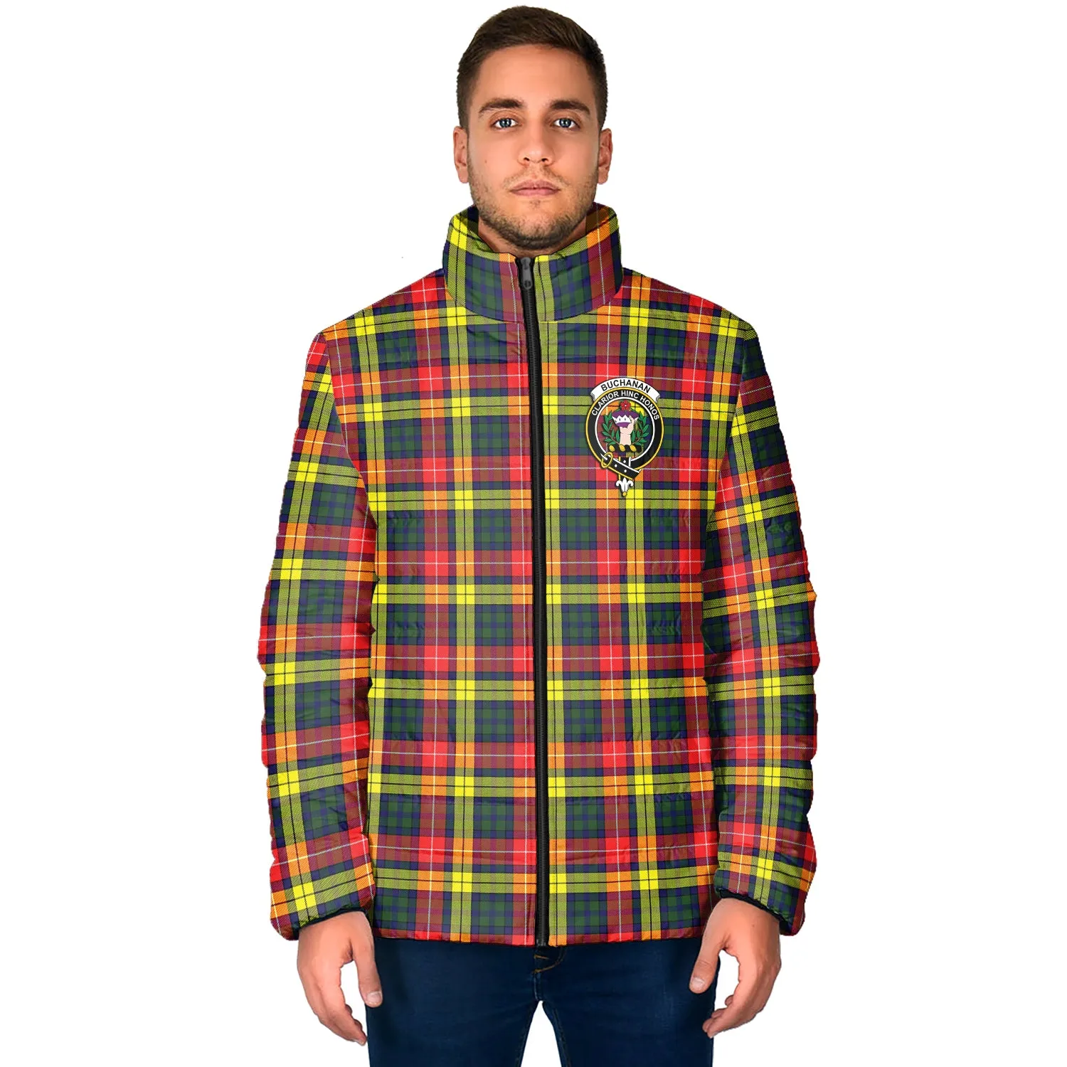 Buchanan Modern Tartan Padded Jacket with Family Crest