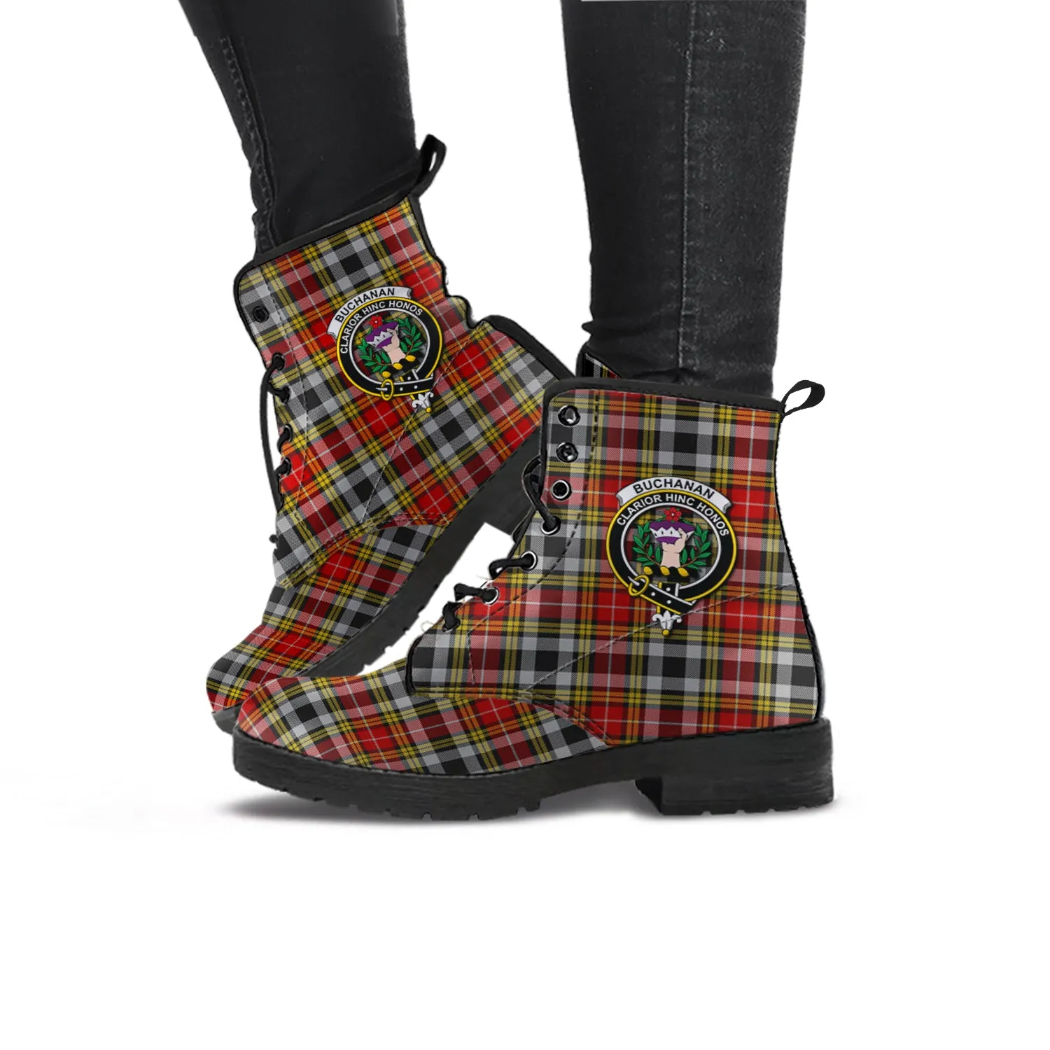 Buchanan Old Dress Tartan Leather Boots with Family Crest