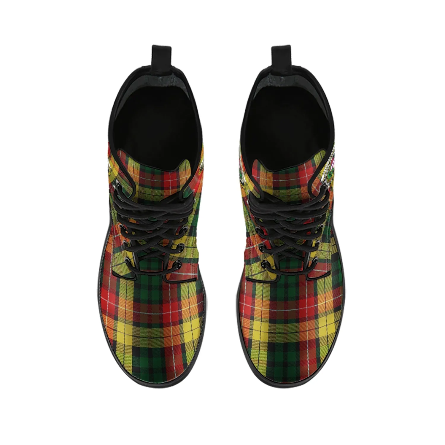 Buchanan Tartan Leather Boots with Family Crest