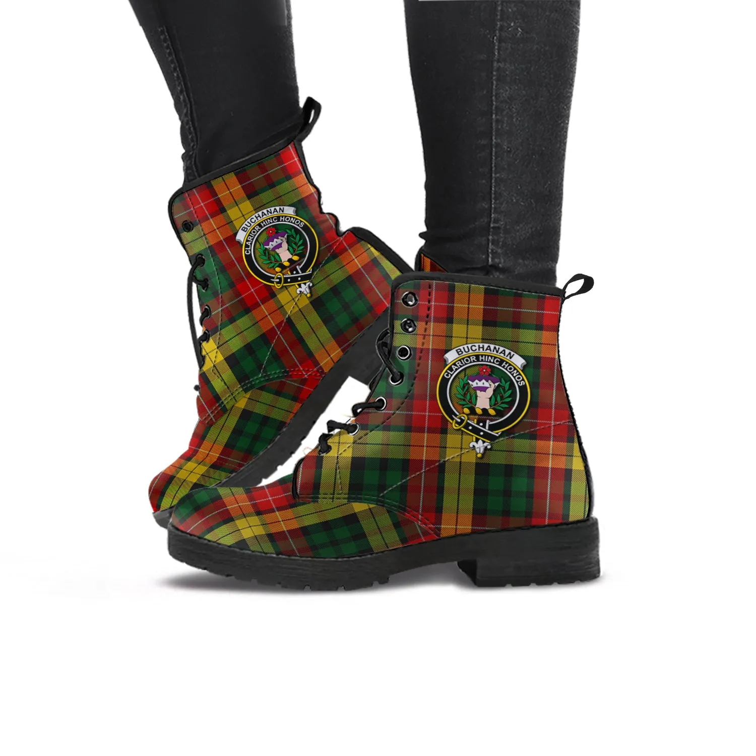 Buchanan Tartan Leather Boots with Family Crest