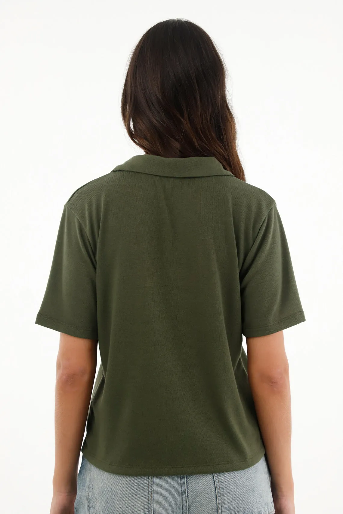 Camiseta verde tipo polo manga corta para mujer