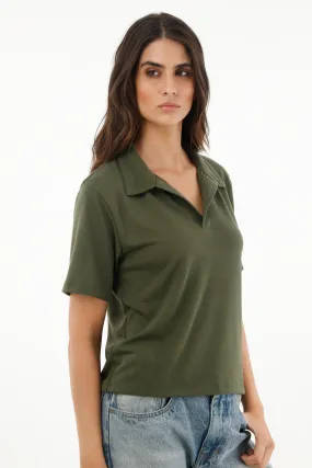 Camiseta verde tipo polo manga corta para mujer