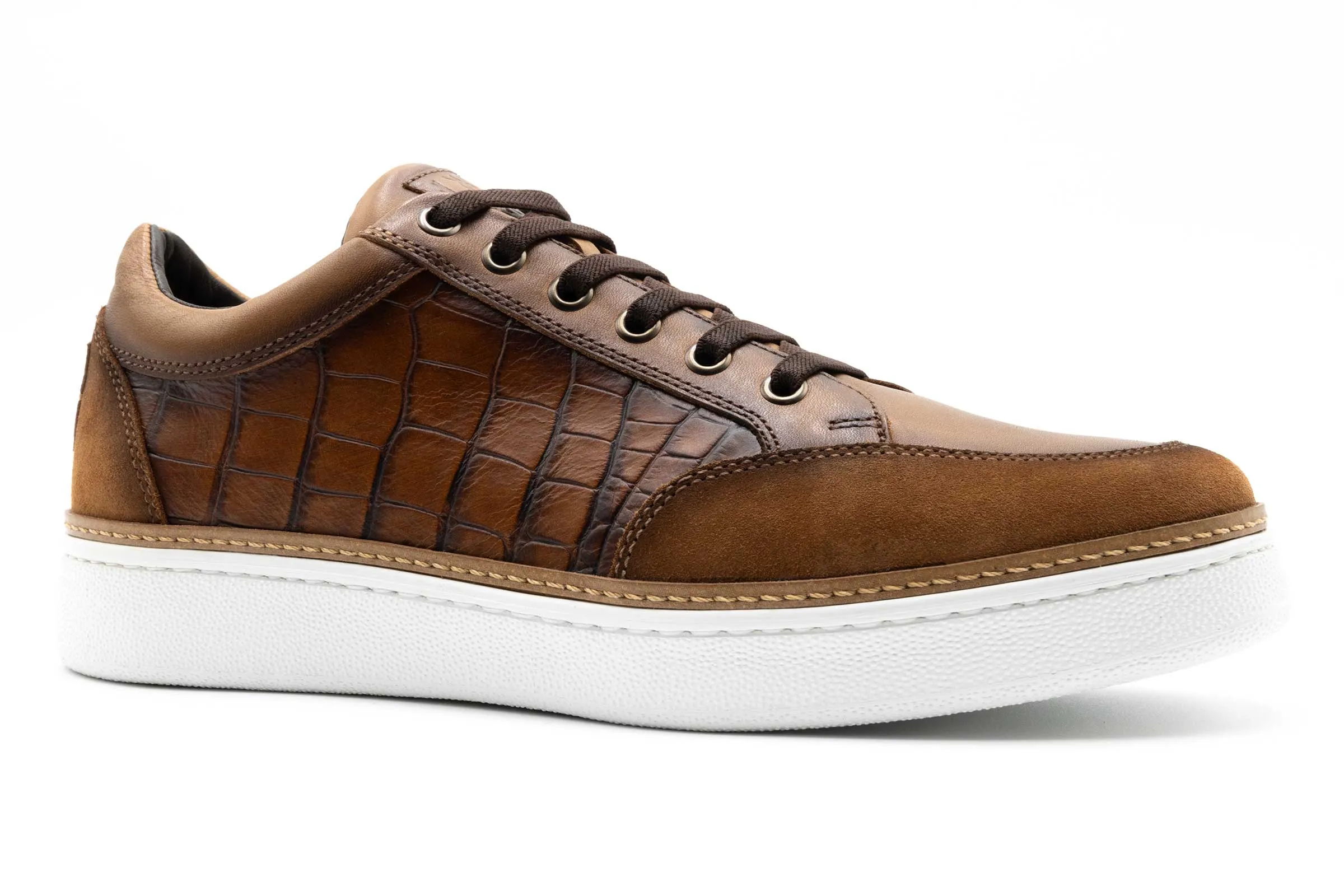 Carson Alligator Grain Sneakers - Pecan