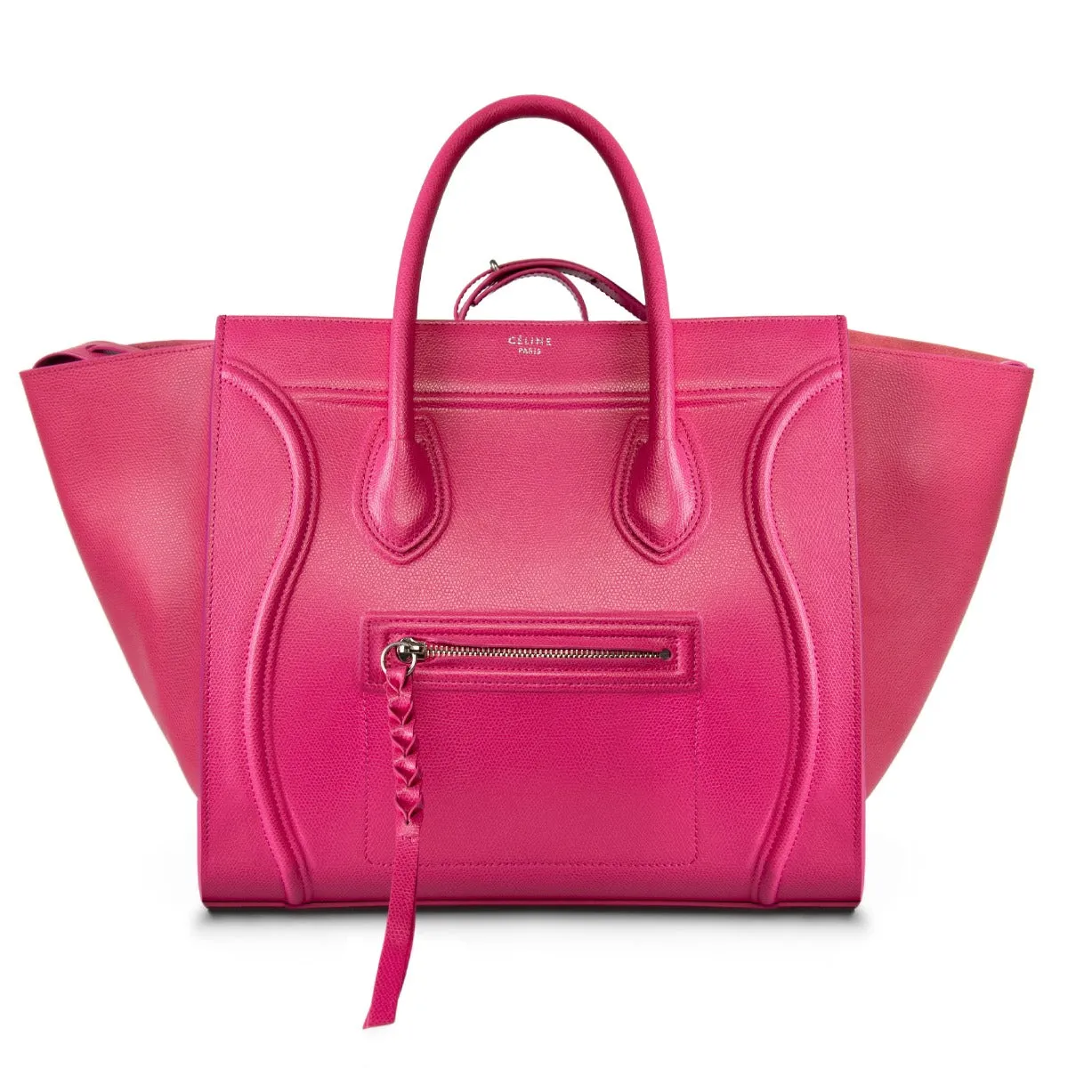 Celine Medium Luggage Phantom Bag In Fuchsia Baby Grained Calfskin Leather