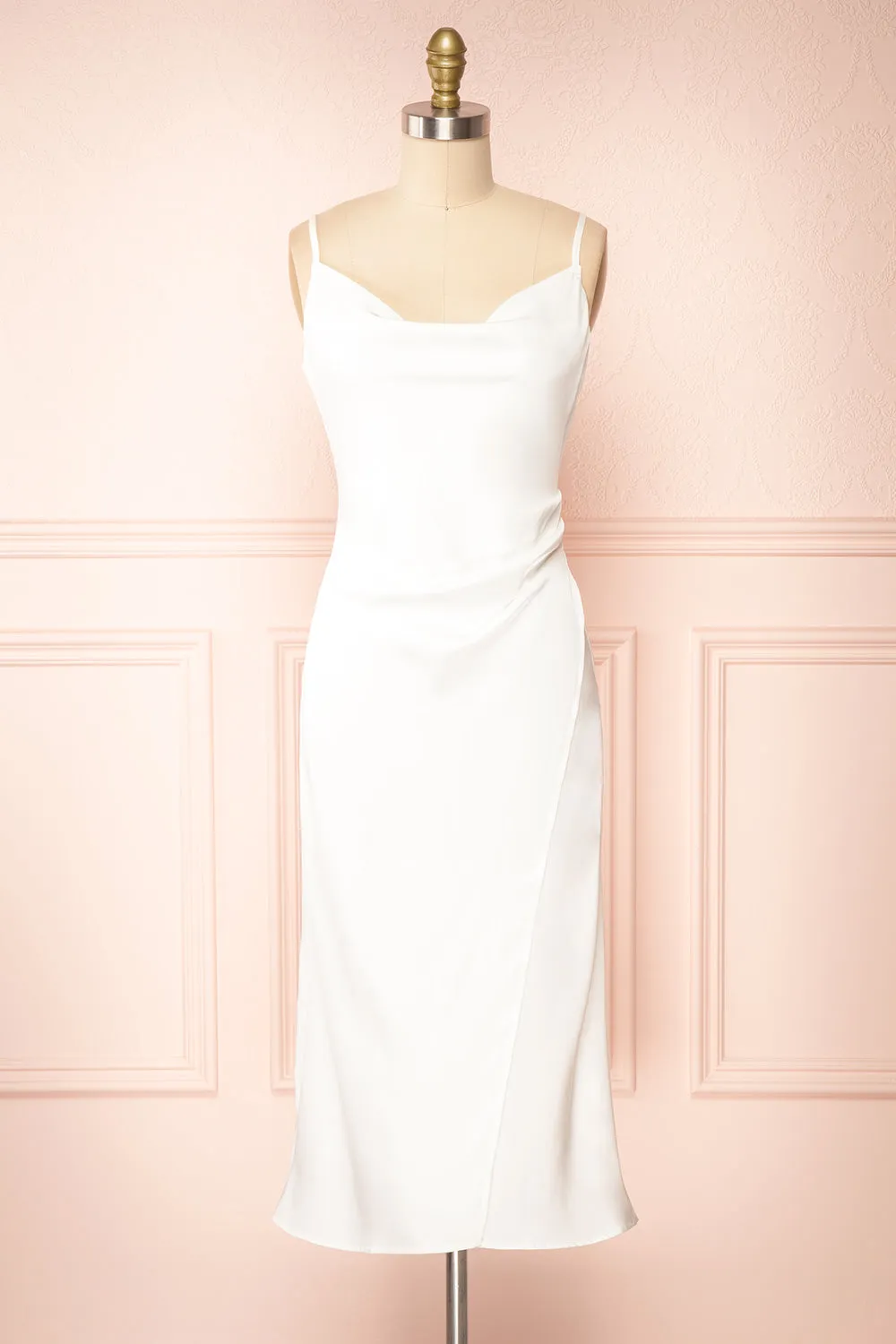 Chloe White | Cowl Neck Satin Slip Dress