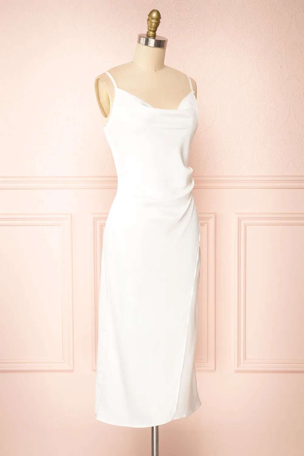 Chloe White | Cowl Neck Satin Slip Dress