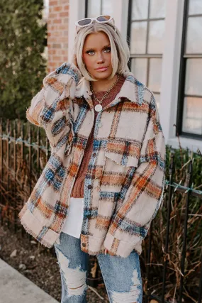 Cinnamon Brown Plaid Jacket in Iced Latte