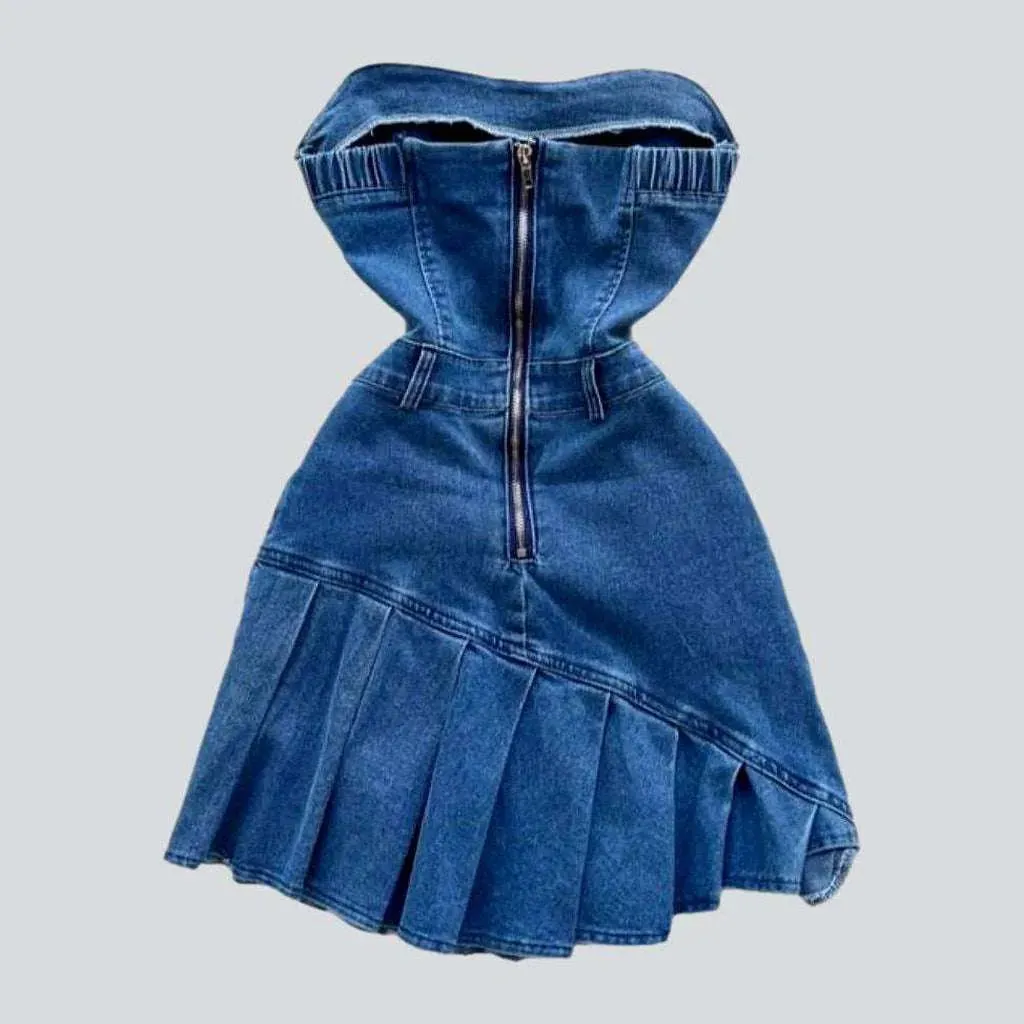 Classic strapless flared jeans dress