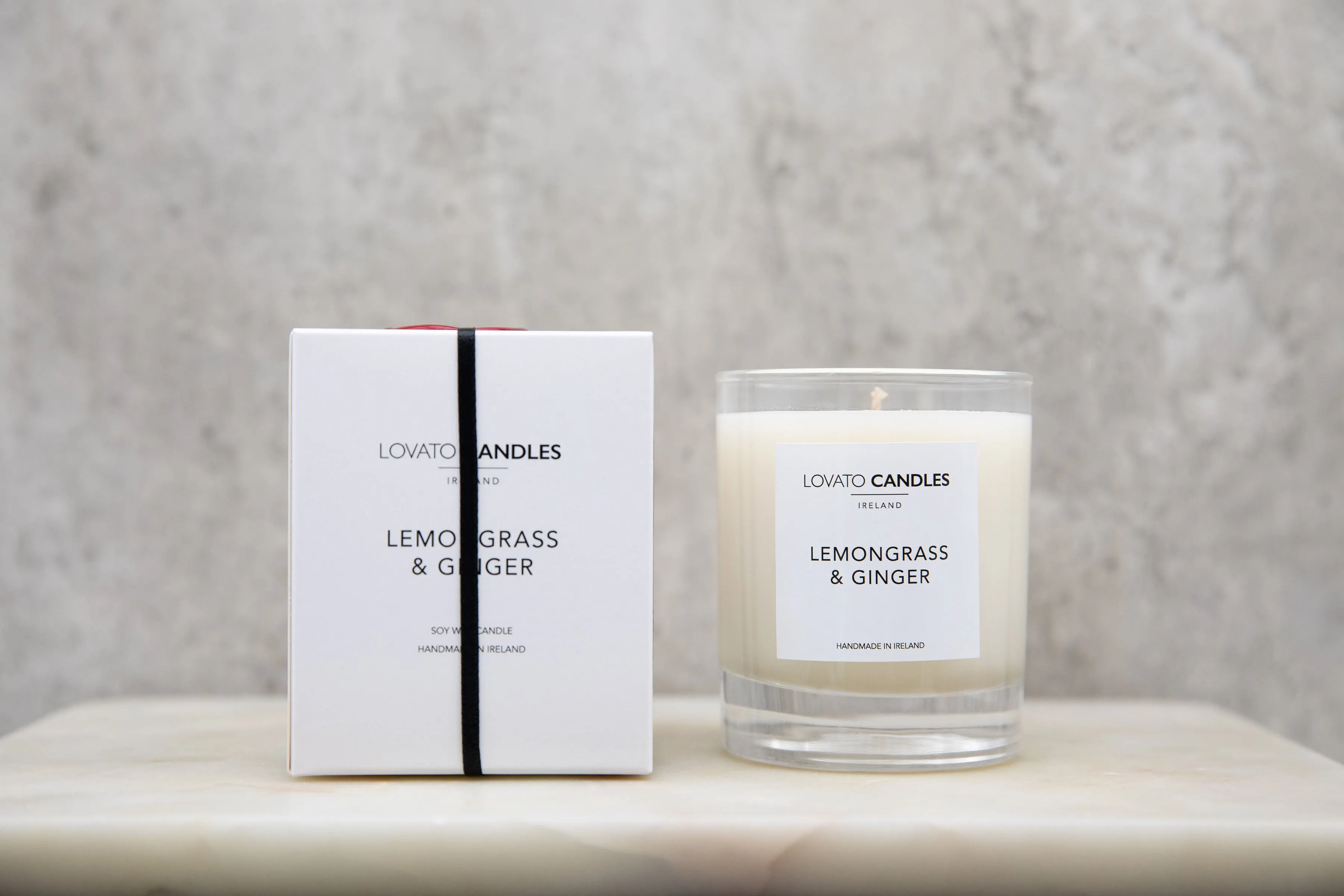 Clear Scented Candle with Luxury White Box - Lemongrass & Ginger