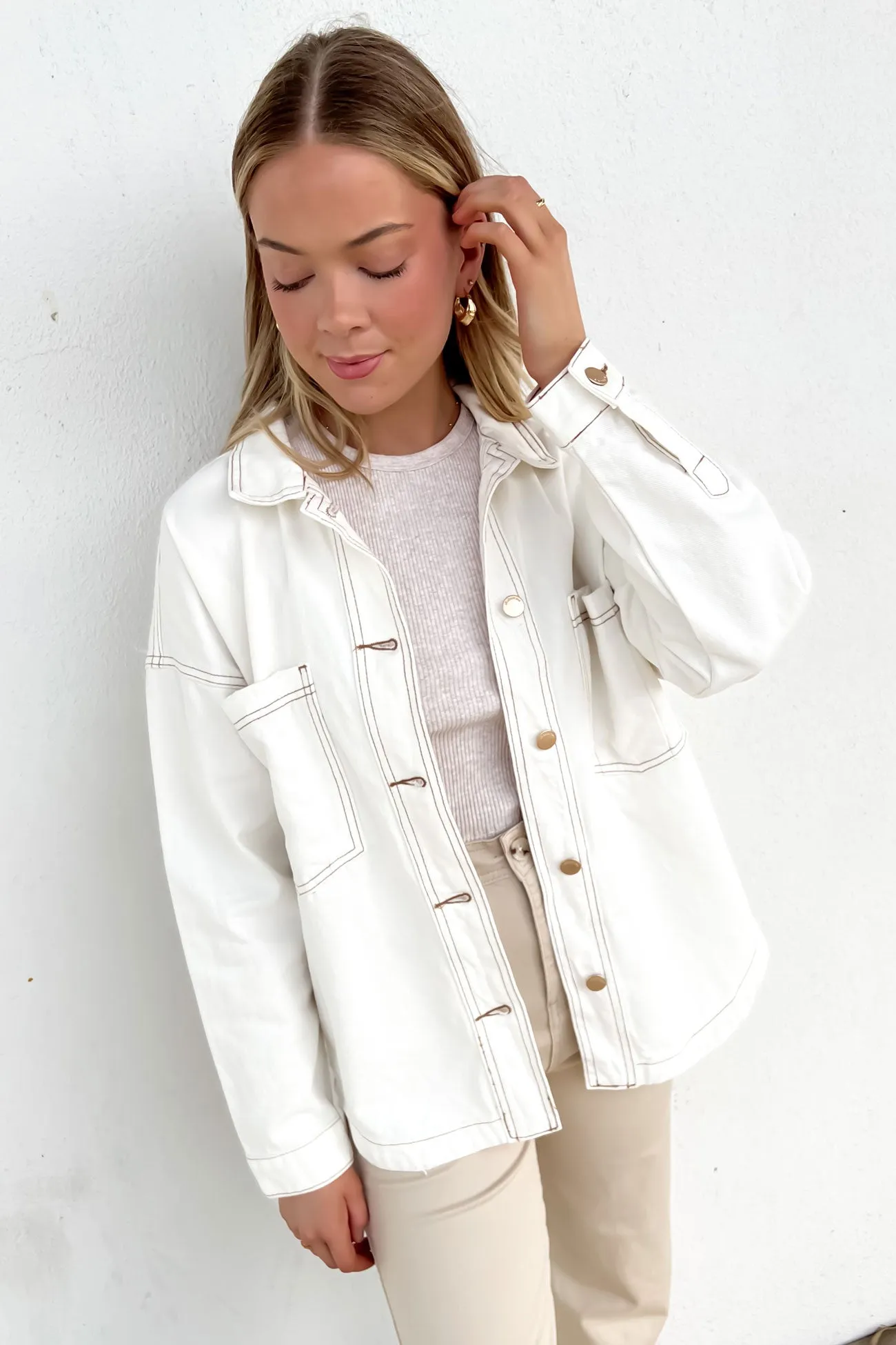 Coco Denim Shacket Vintage White