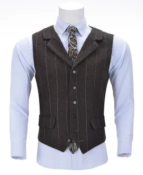 Coffee Casual Men's Suit Vest Plaid Notch Lapel Waistcoat