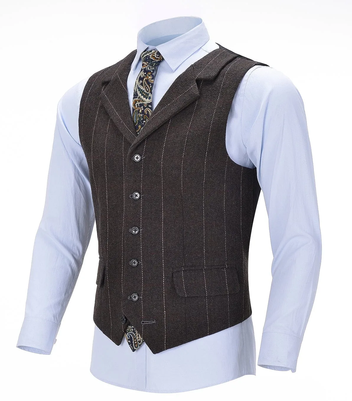 Coffee Casual Men's Suit Vest Plaid Notch Lapel Waistcoat