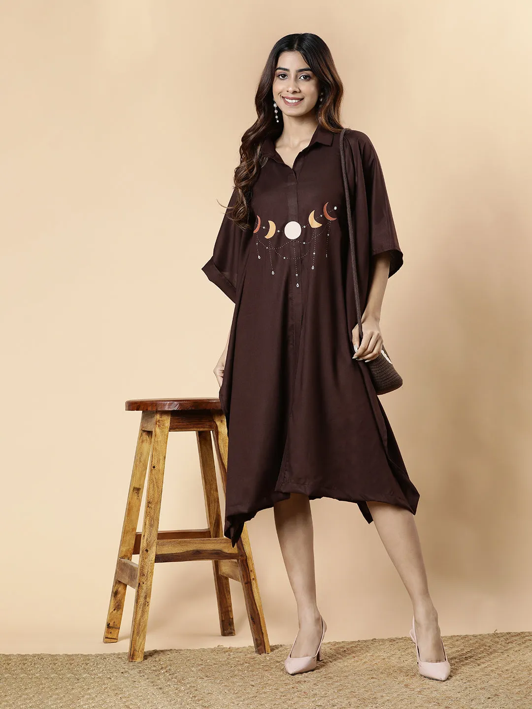 Coffee Rayon Shirt-Kaftan - Celestial