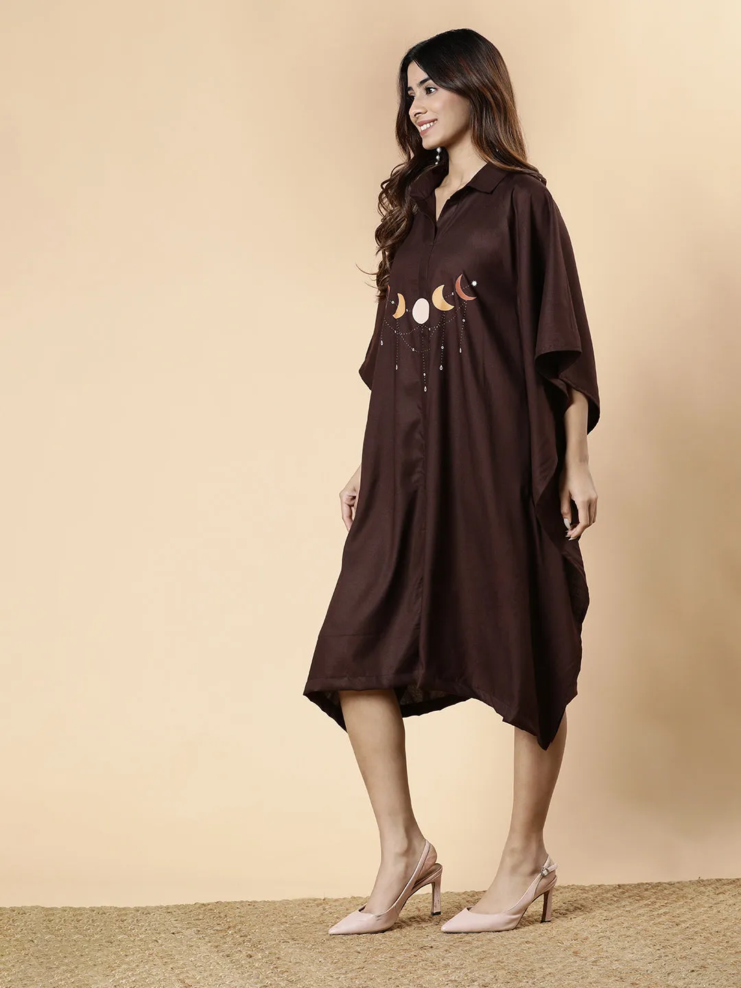 Coffee Rayon Shirt-Kaftan - Celestial