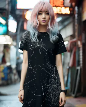 Constellation Tee Dress - Vegan Oversized T-shirt Witchy Alt Style Occult Grunge Aesthetic Unisex Goth Black Dress