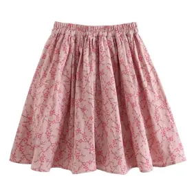 Cotton linen,pink A-line skirt, sweet, temperament, exclusive flower skirt  3583