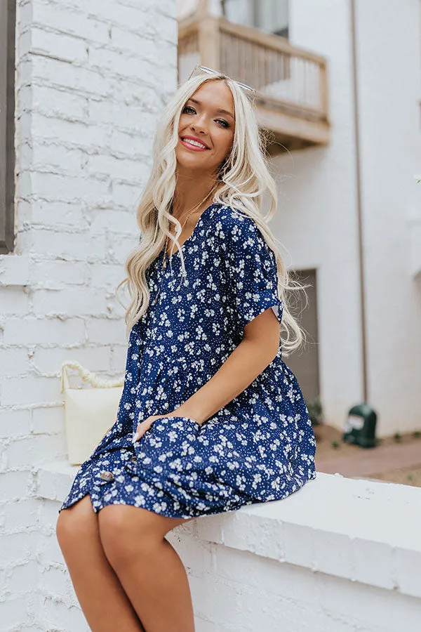 Dance It Out Floral Babydoll Tunic Dress In Navy