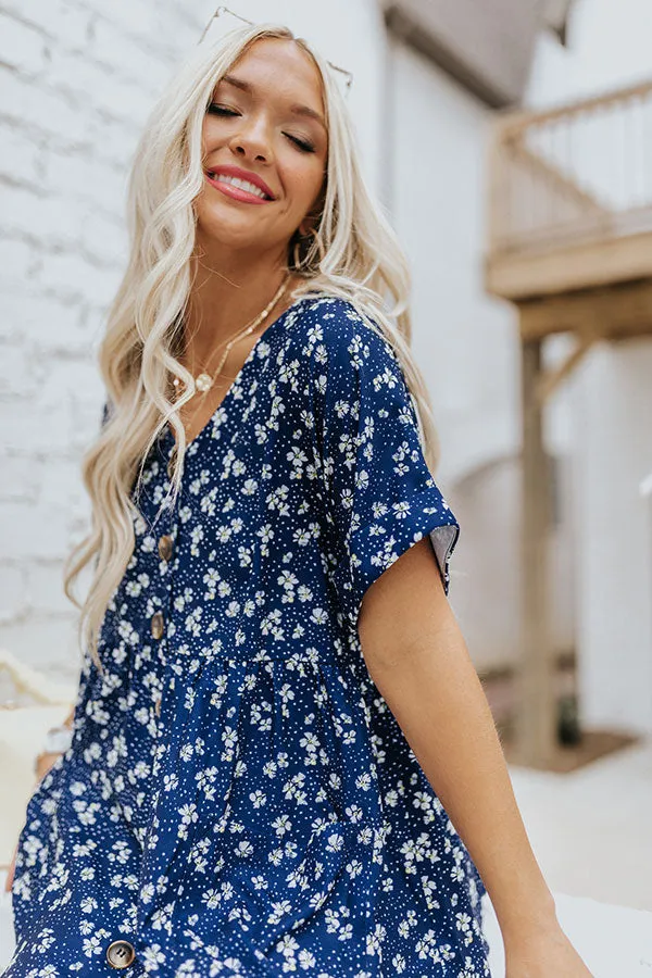 Dance It Out Floral Babydoll Tunic Dress In Navy