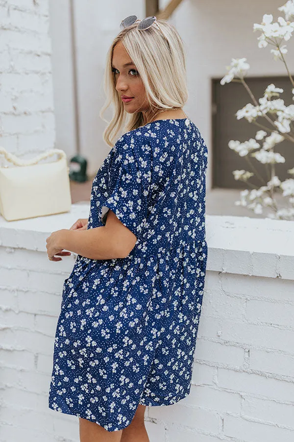 Dance It Out Floral Babydoll Tunic Dress In Navy