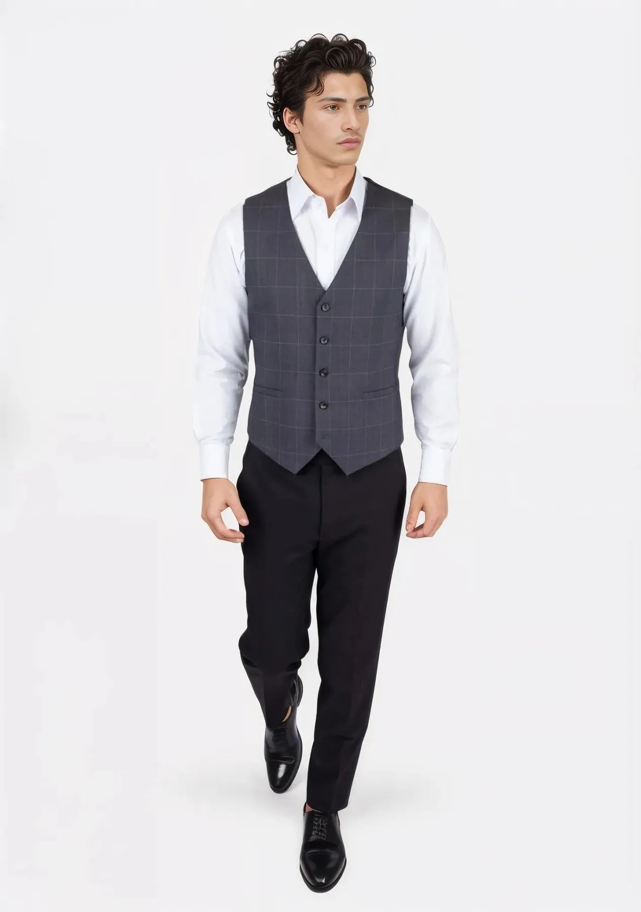 Dark Grey Windowpane Vest