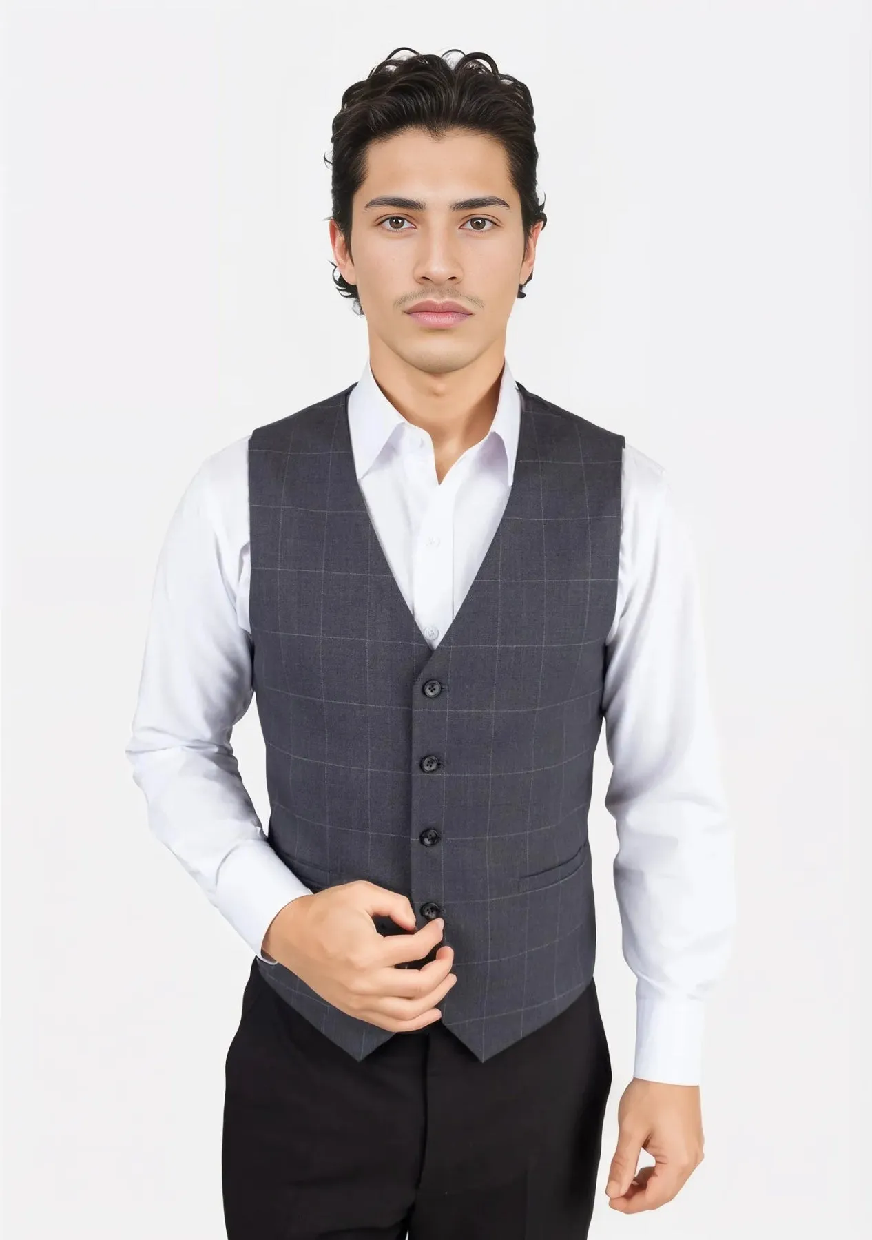 Dark Grey Windowpane Vest