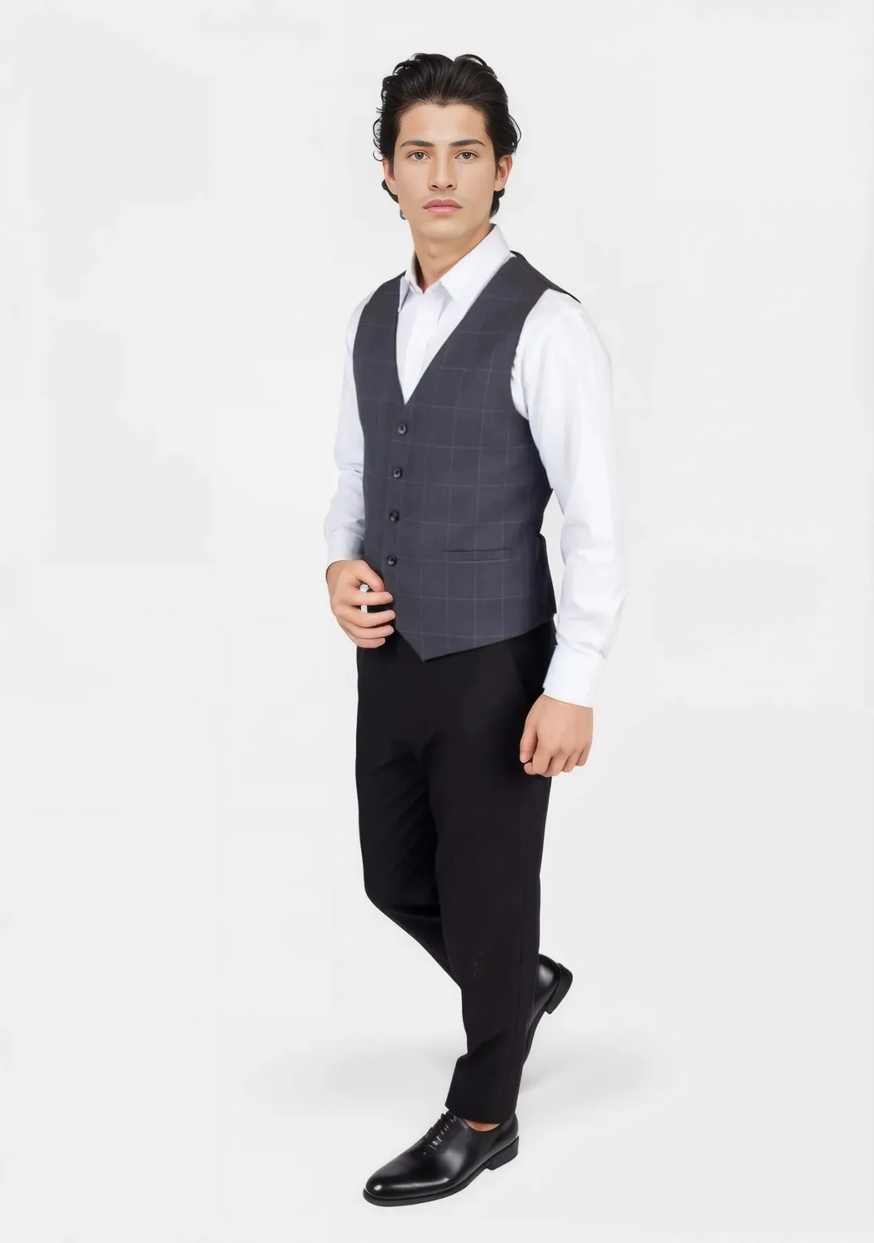 Dark Grey Windowpane Vest