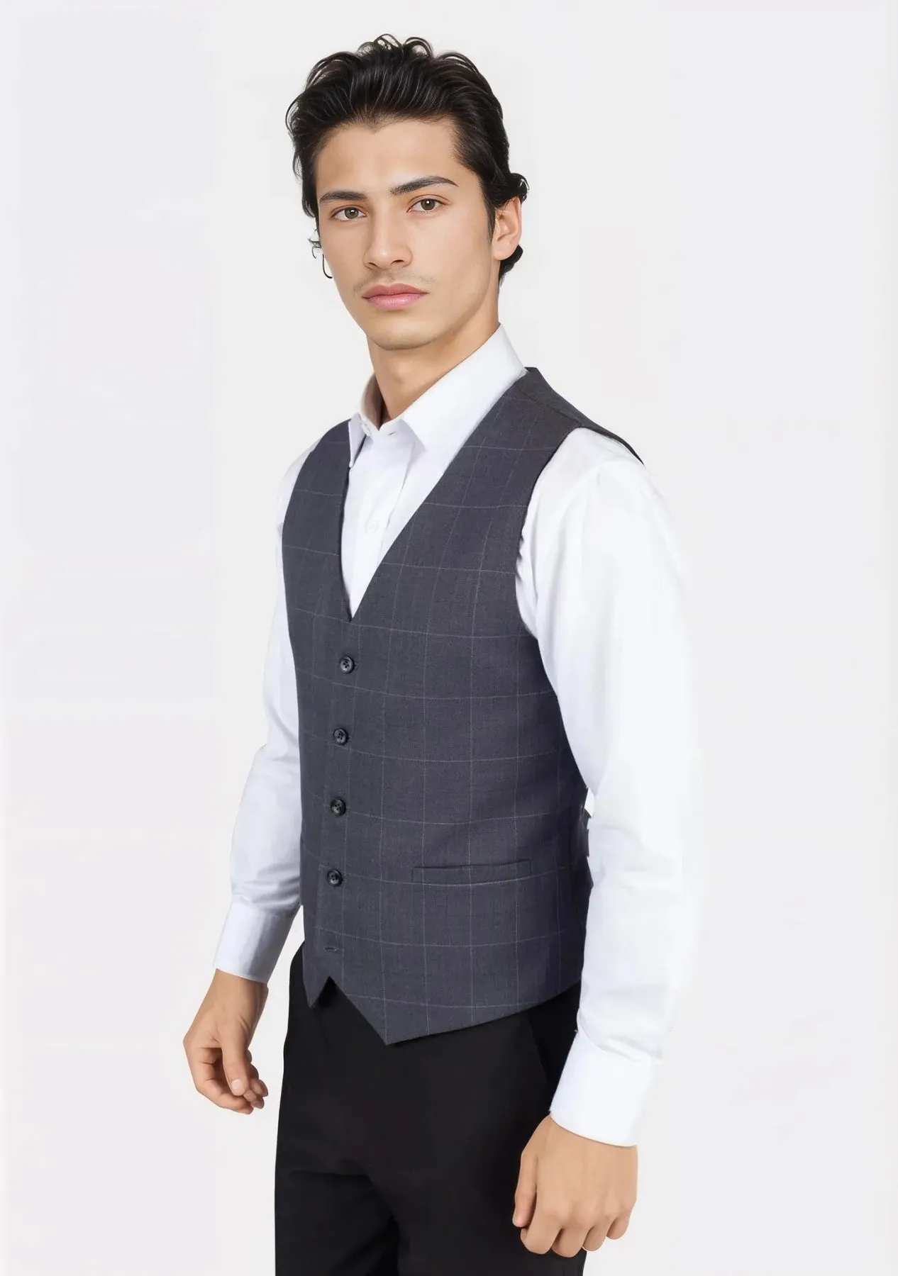 Dark Grey Windowpane Vest