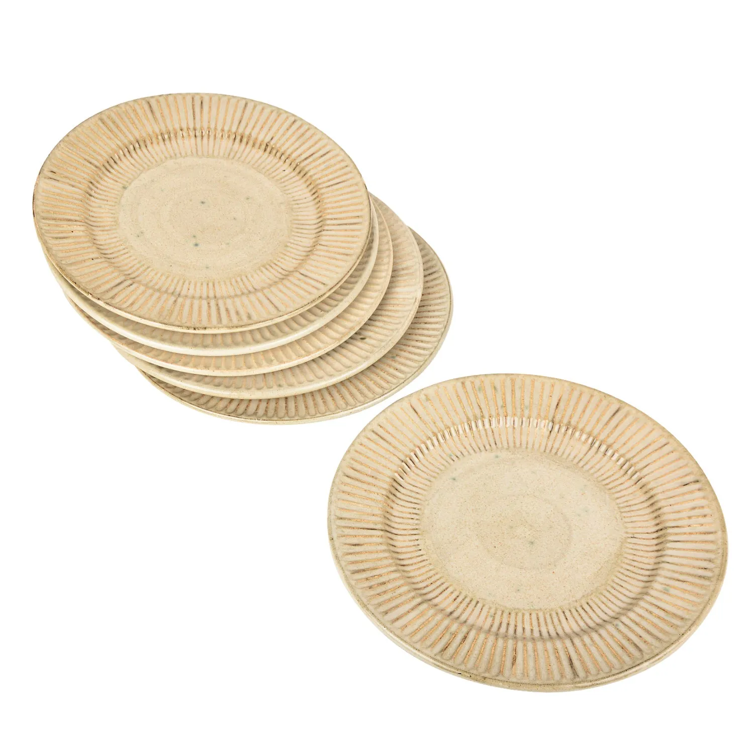 “Dazzling Riviera” Ribbed Ceramic Dinner Serving Plates (Set of 6, Ivory)