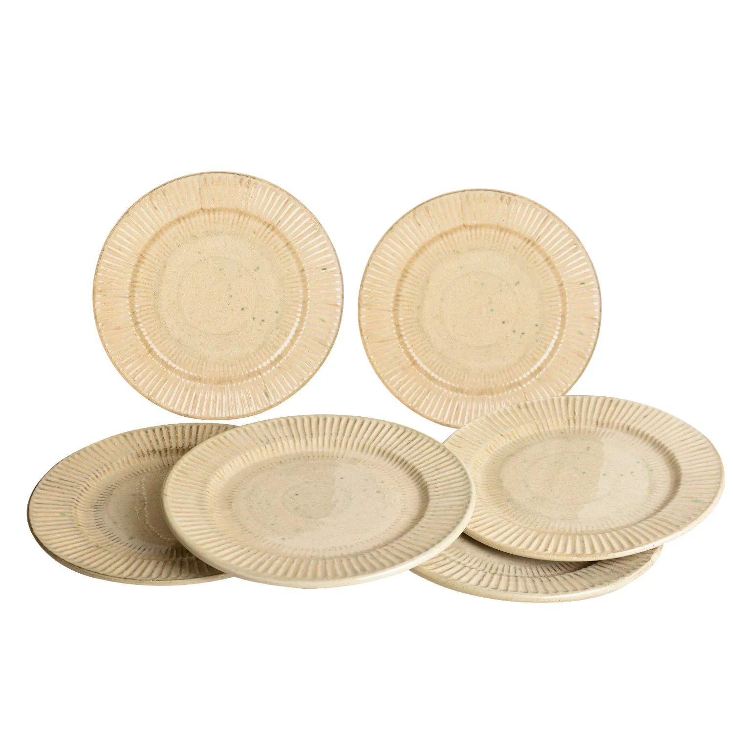 “Dazzling Riviera” Ribbed Ceramic Dinner Serving Plates (Set of 6, Ivory)