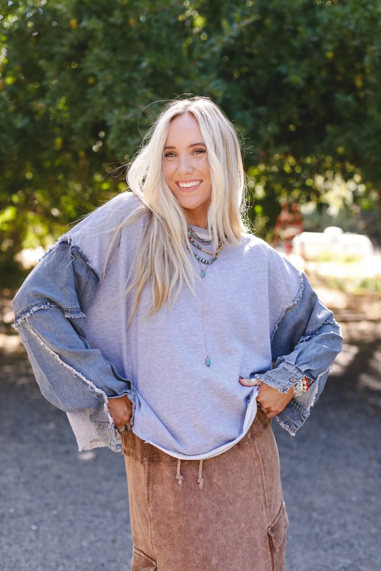 Denim Dream Pullover Top - Heather Gray