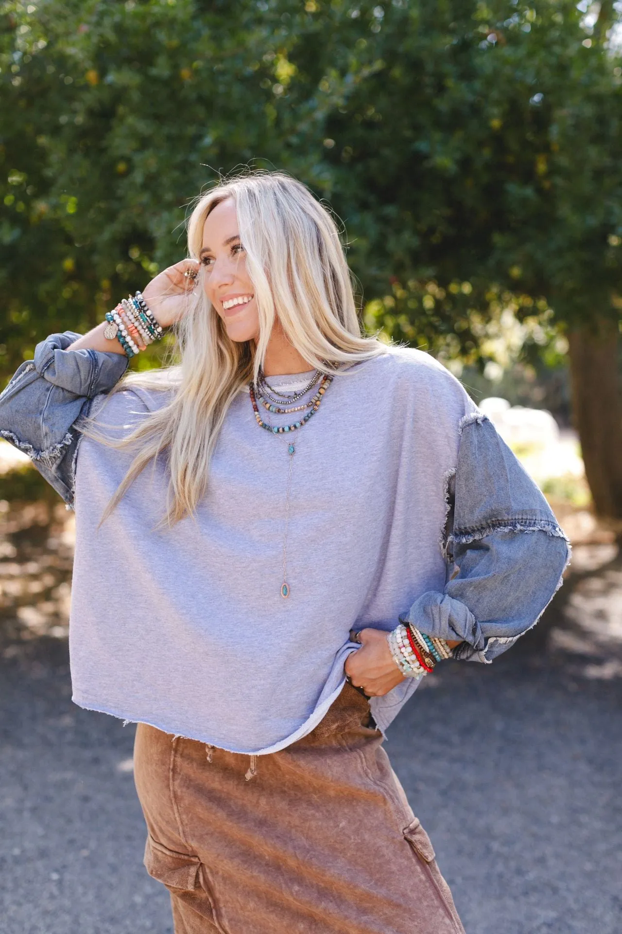 Denim Dream Pullover Top - Heather Gray