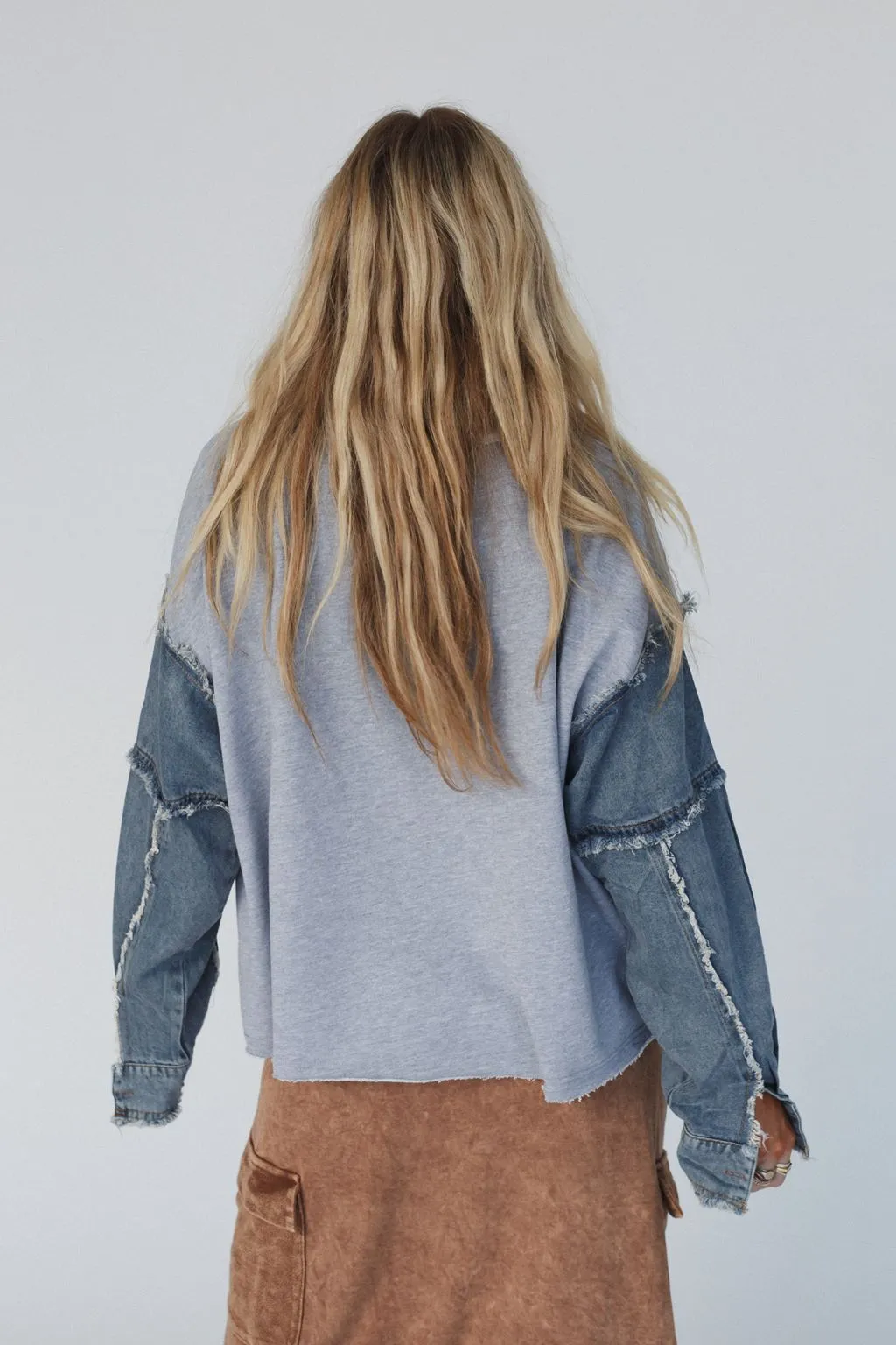 Denim Dream Pullover Top - Heather Gray