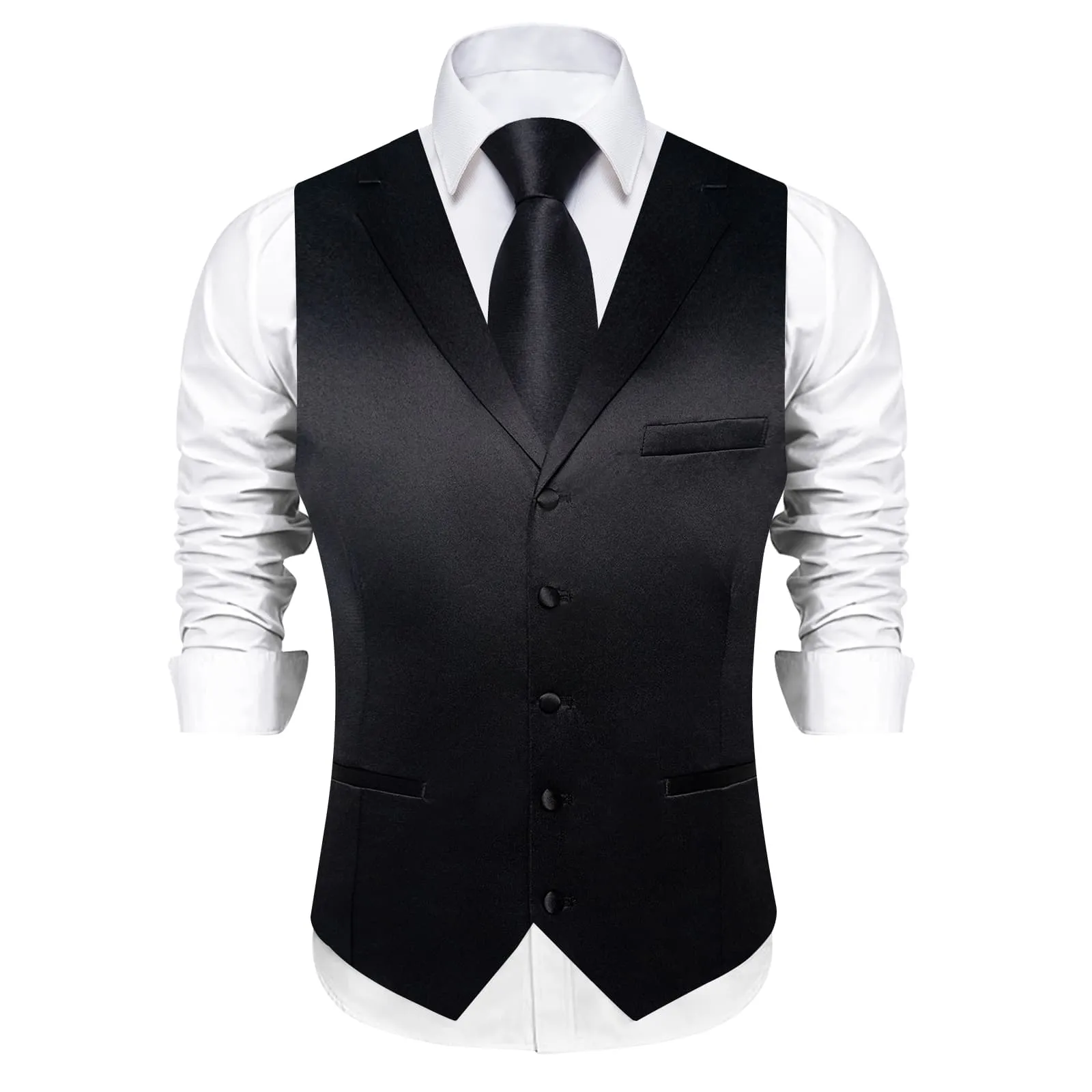 DiBanGu Tuxedo Waistcoat Classic Black Solid Notched Collar Mens Business Casual Vest