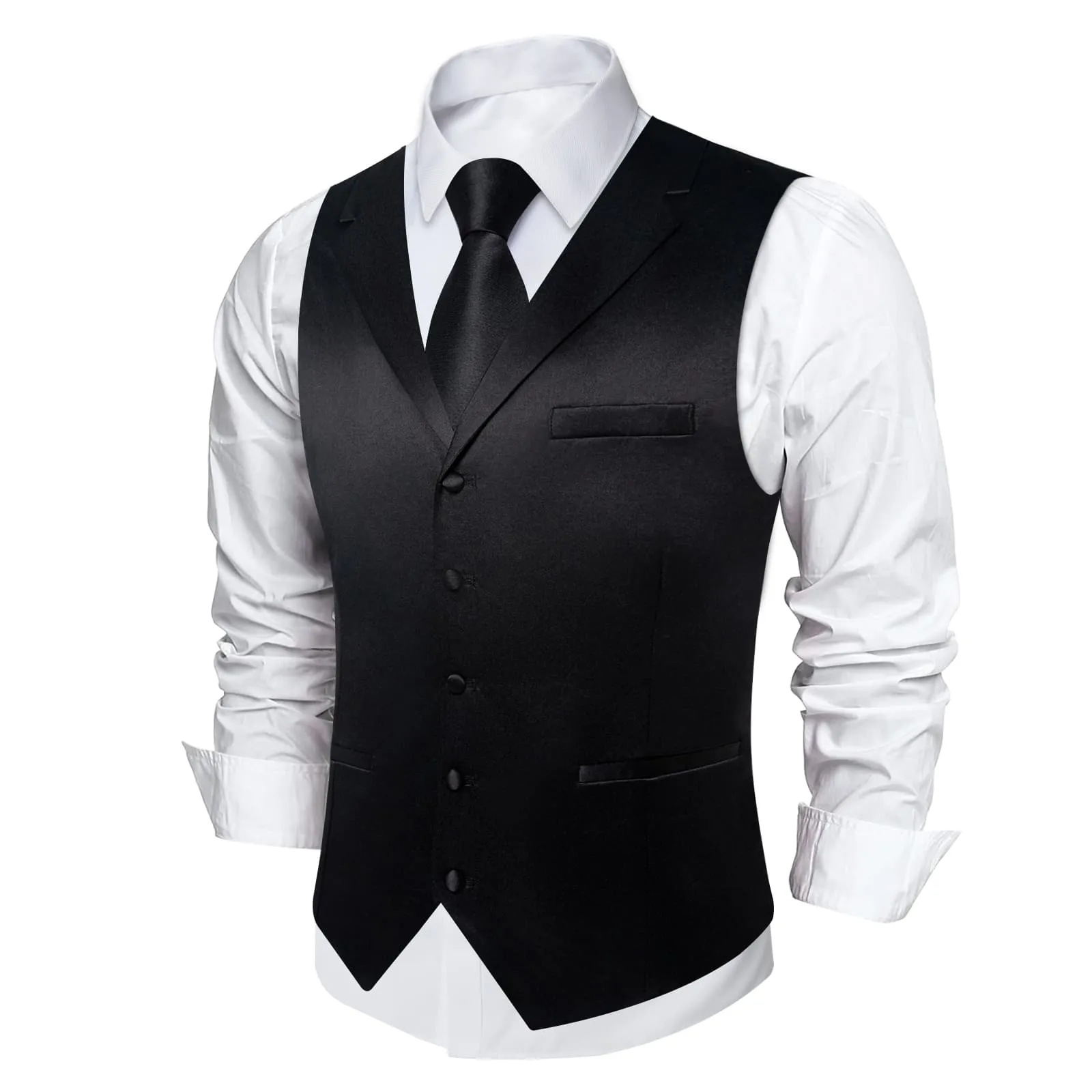 DiBanGu Tuxedo Waistcoat Classic Black Solid Notched Collar Mens Business Casual Vest