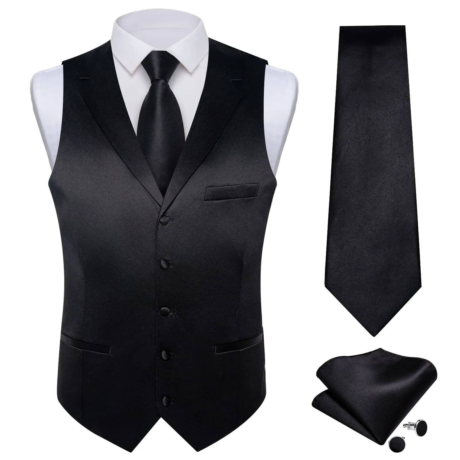 DiBanGu Tuxedo Waistcoat Classic Black Solid Notched Collar Mens Business Casual Vest