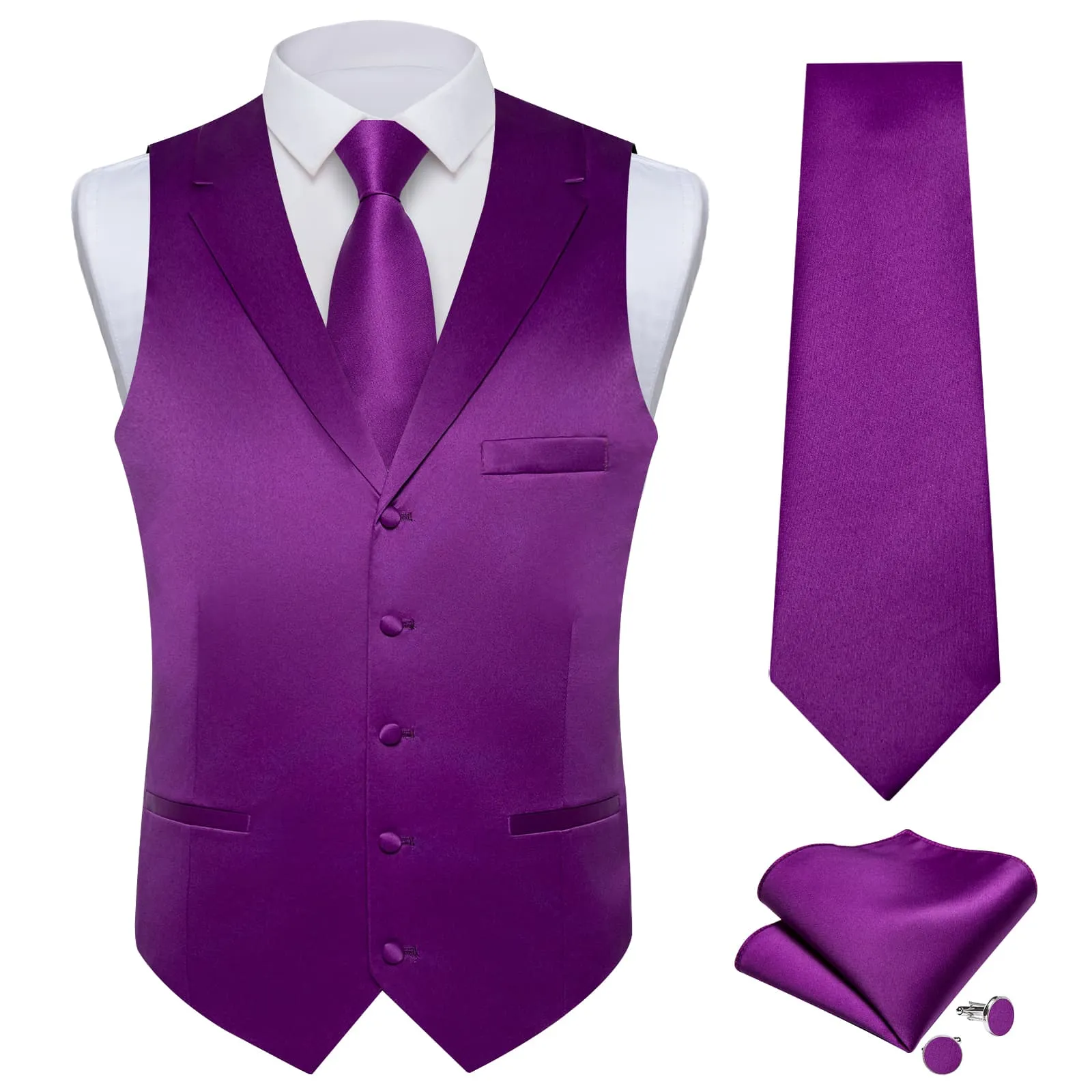 DiBanGu Tuxedo Waistcoat Dark Magenta Purple Solid Notched Collar Mens Business Casual Vest