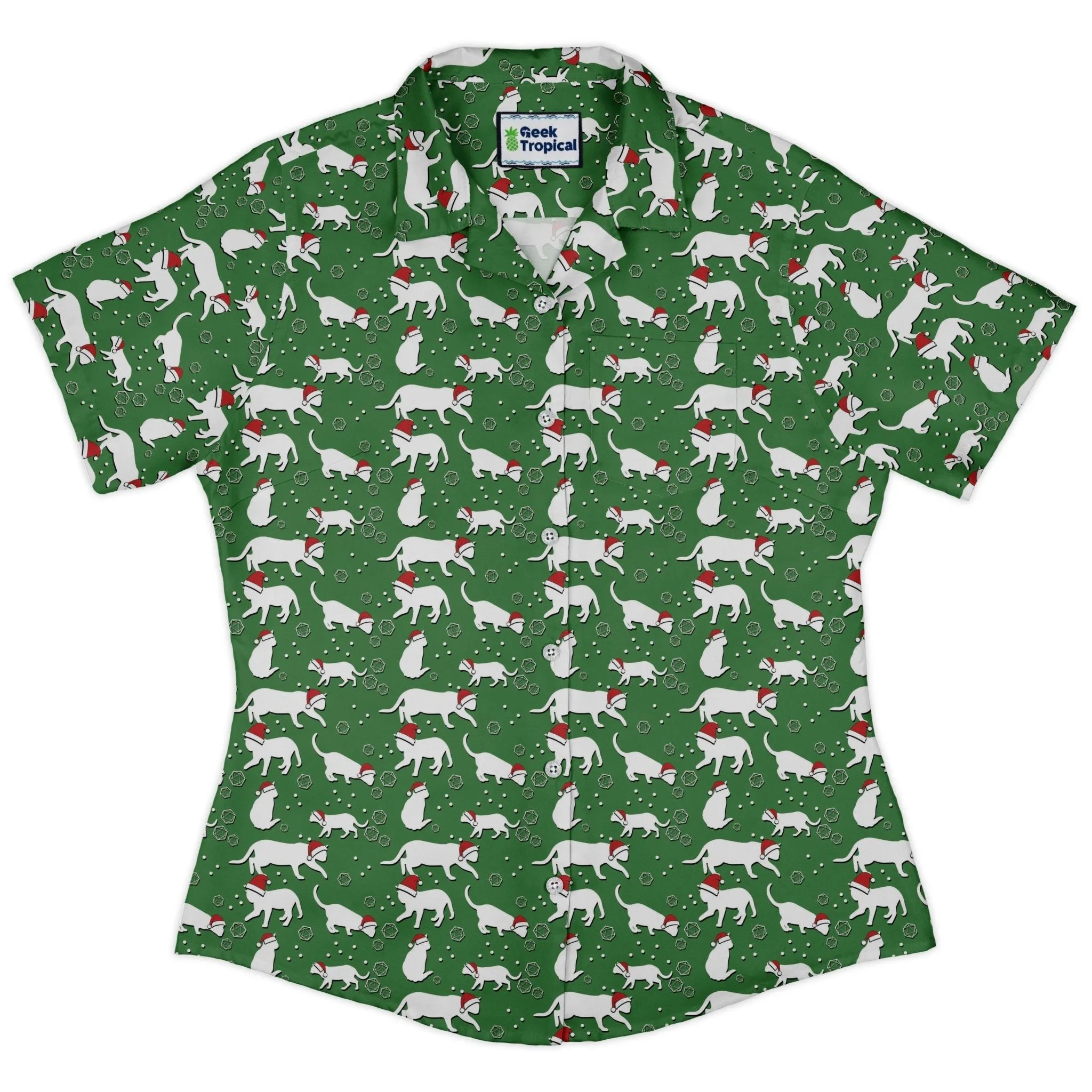 Dnd Christmas Dice Cats Curvy Button Up Shirt