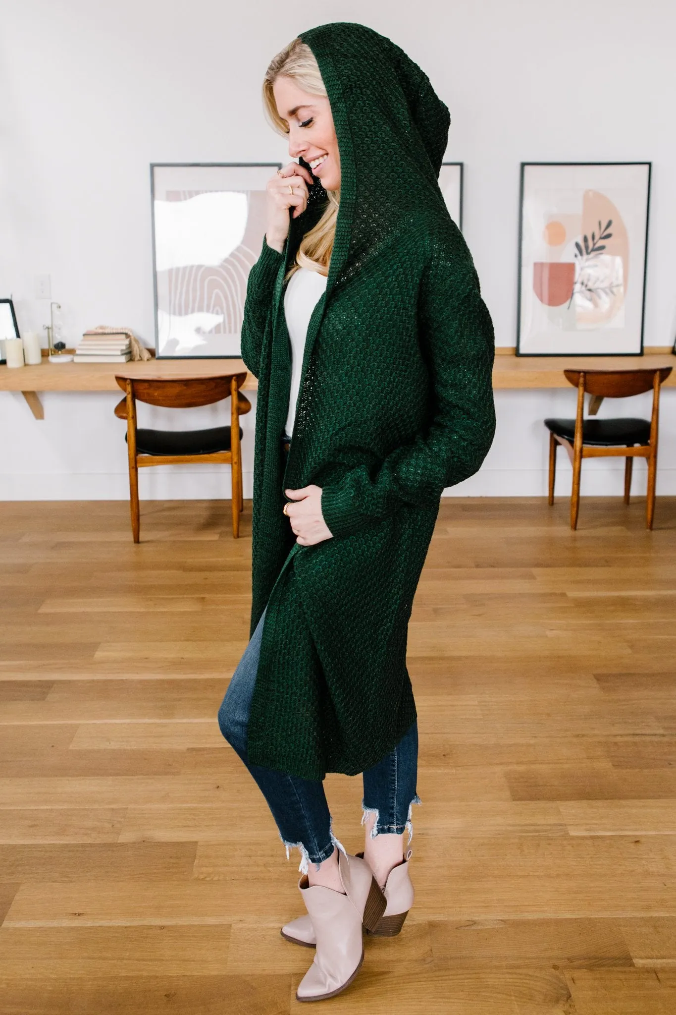 DOORBUSTER Hooded Cardigan in Hunter Green