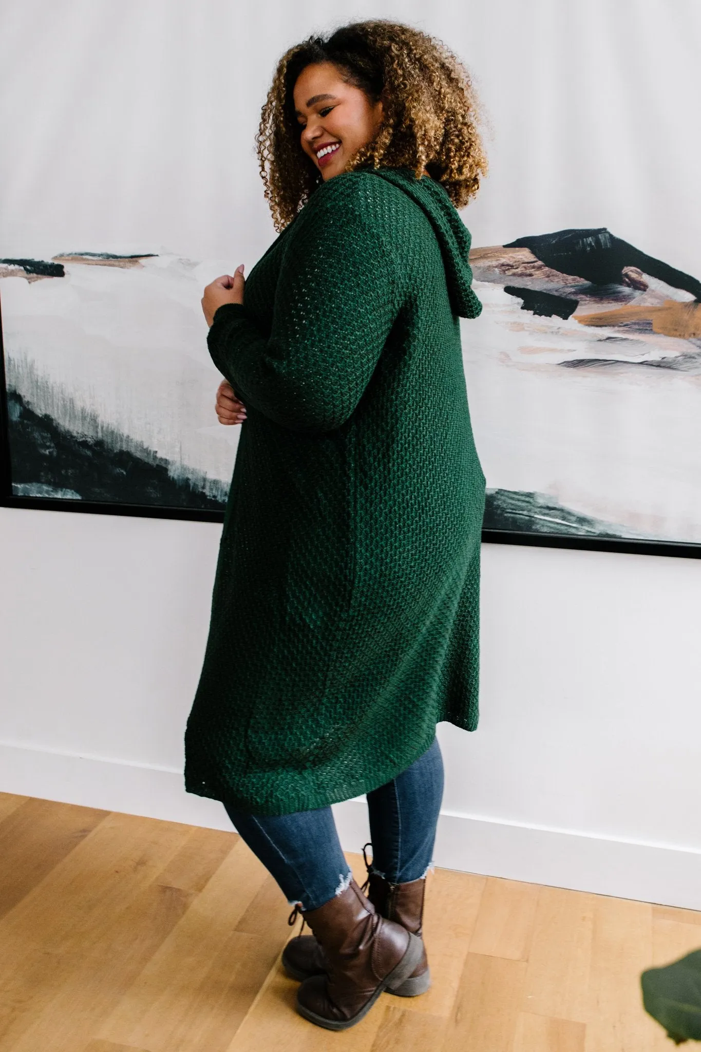 DOORBUSTER Hooded Cardigan in Hunter Green