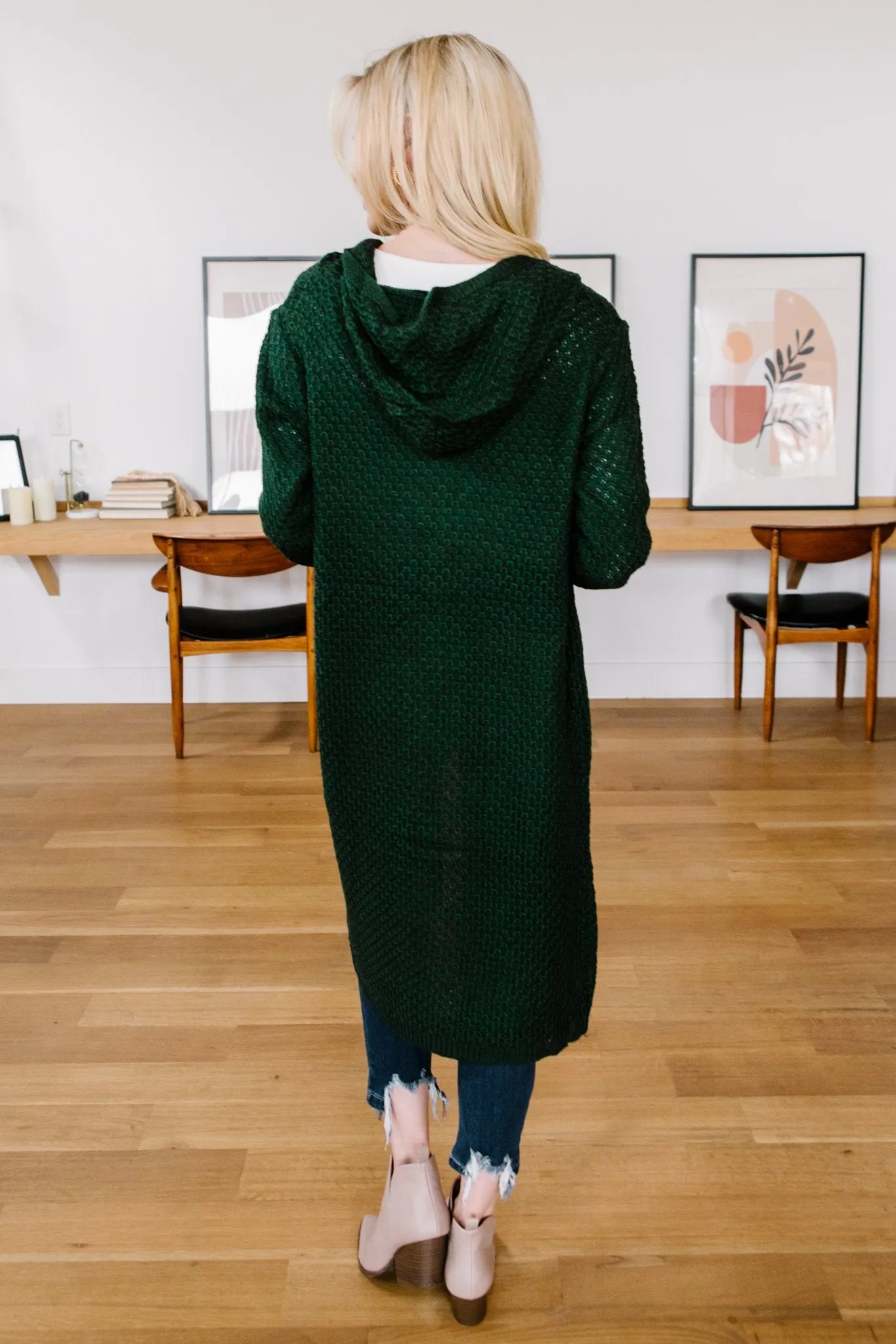 DOORBUSTER Hooded Cardigan in Hunter Green