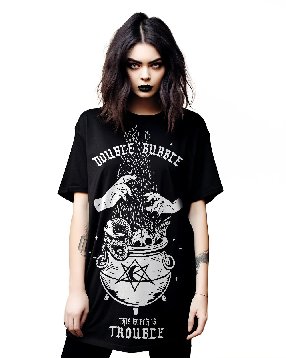 Double Bubble Tee Dress - Witchy Alt Style T-shirt Dress Occult Fashion Alternative Goth Dark Academia Dress