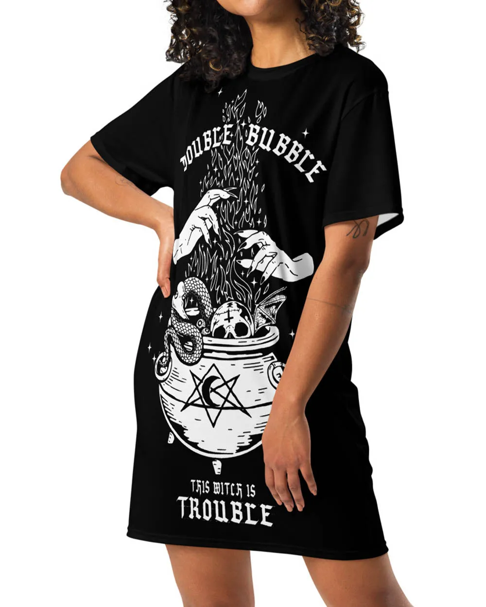 Double Bubble Tee Dress - Witchy Alt Style T-shirt Dress Occult Fashion Alternative Goth Dark Academia Dress