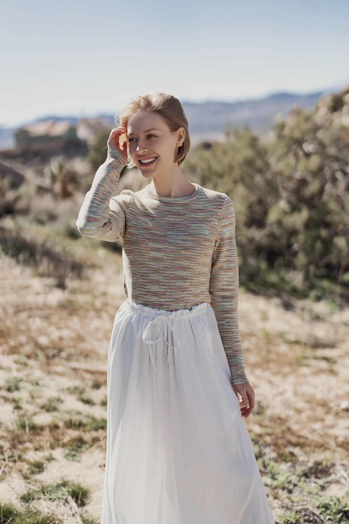 DRAWSTRING RUFFLE SKIRT-WHITE