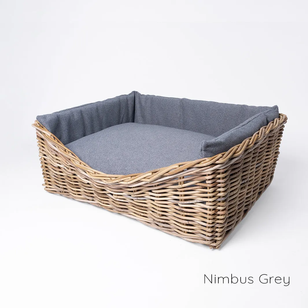 Dressed Greywash Rattan Dog Basket