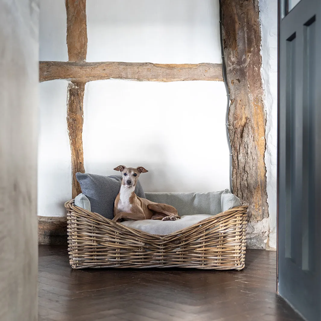 Dressed Greywash Rattan Dog Basket